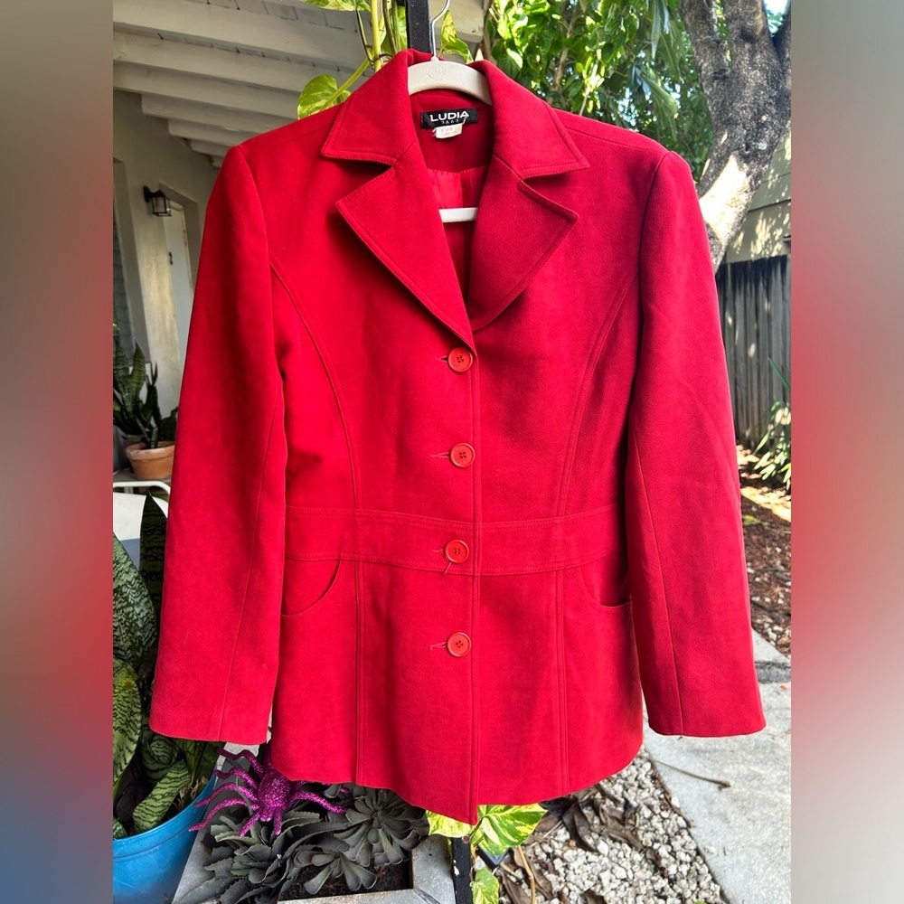 LUDIA Brand Red Button Down Blazer Vintage 80s 90s Suede Lined See Measurements